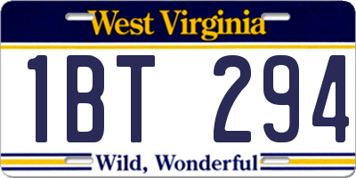 WV license plate 1BT294