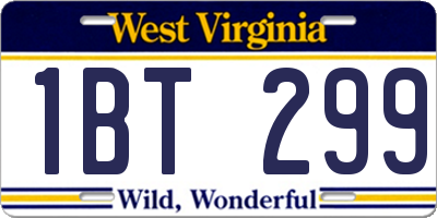 WV license plate 1BT299
