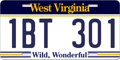 WV license plate 1BT301