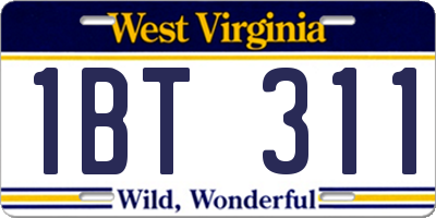 WV license plate 1BT311