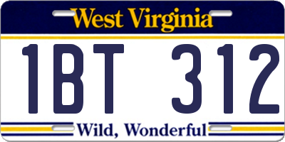 WV license plate 1BT312