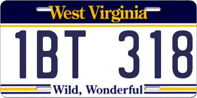 WV license plate 1BT318