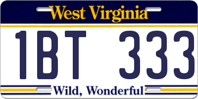 WV license plate 1BT333