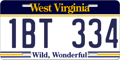 WV license plate 1BT334