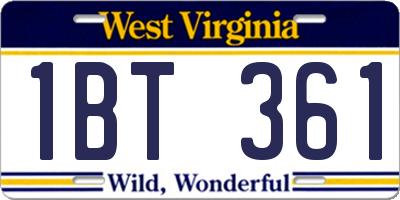 WV license plate 1BT361