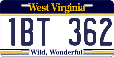 WV license plate 1BT362