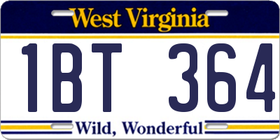 WV license plate 1BT364