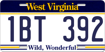 WV license plate 1BT392