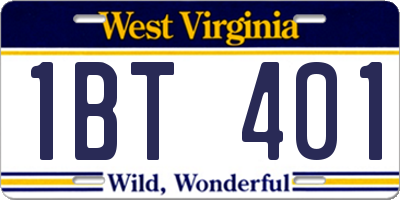 WV license plate 1BT401