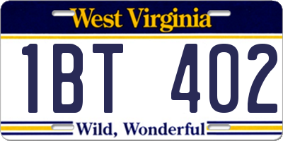 WV license plate 1BT402