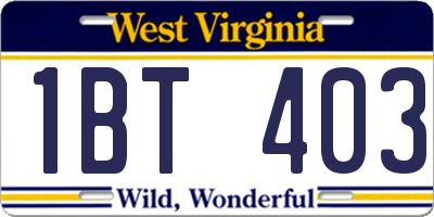 WV license plate 1BT403