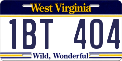 WV license plate 1BT404