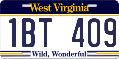 WV license plate 1BT409
