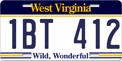 WV license plate 1BT412