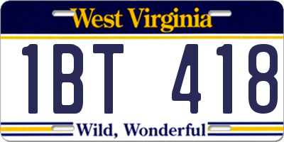WV license plate 1BT418