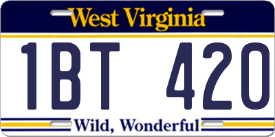 WV license plate 1BT420