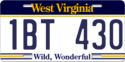 WV license plate 1BT430