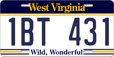 WV license plate 1BT431