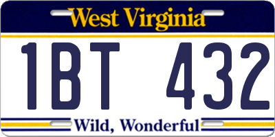 WV license plate 1BT432