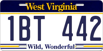 WV license plate 1BT442