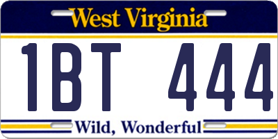 WV license plate 1BT444