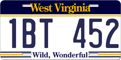 WV license plate 1BT452