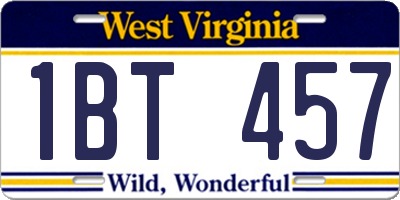 WV license plate 1BT457