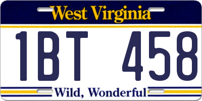 WV license plate 1BT458