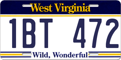 WV license plate 1BT472