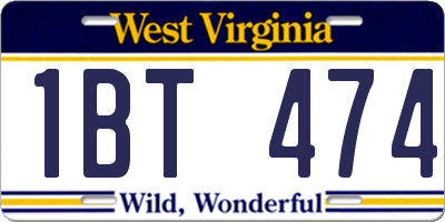 WV license plate 1BT474