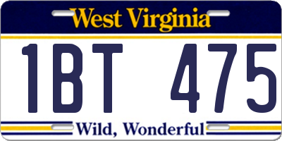 WV license plate 1BT475