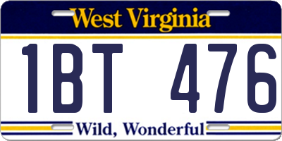 WV license plate 1BT476