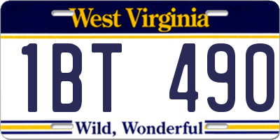 WV license plate 1BT490