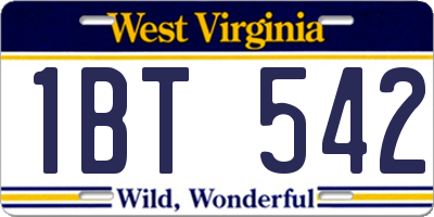 WV license plate 1BT542