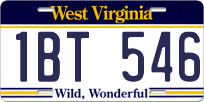 WV license plate 1BT546