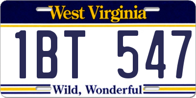 WV license plate 1BT547