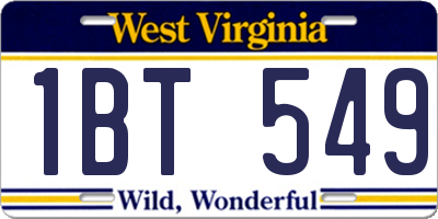 WV license plate 1BT549