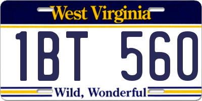 WV license plate 1BT560