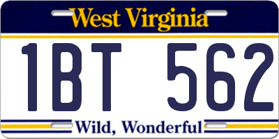 WV license plate 1BT562