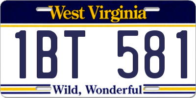 WV license plate 1BT581
