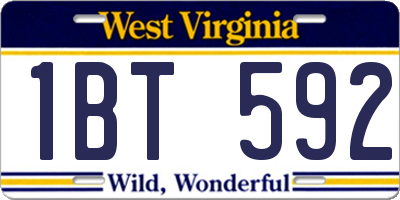 WV license plate 1BT592