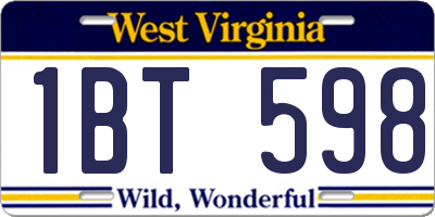 WV license plate 1BT598