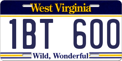 WV license plate 1BT600