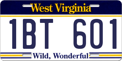 WV license plate 1BT601