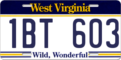 WV license plate 1BT603