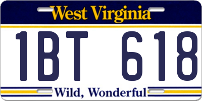 WV license plate 1BT618