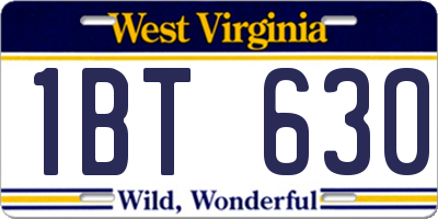 WV license plate 1BT630