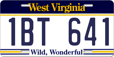 WV license plate 1BT641