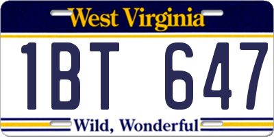 WV license plate 1BT647