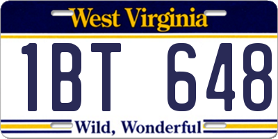 WV license plate 1BT648